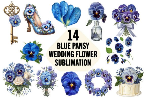 Blue Pansy Wedding Sublimation Set: Your Floral Design Toolkit