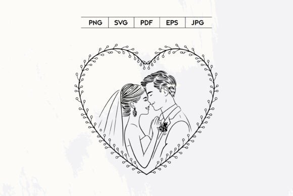 Capturing Love in Every Stroke: Wedding Couple Heart Line Art