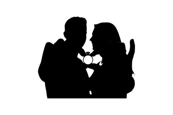 Couple Holding Wedding Ring Flat Design: A Modern Silhouette