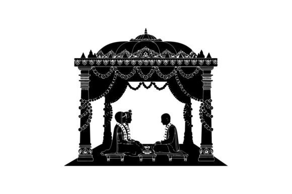 Designing with the Wedding Ceremony Under Mandap Vector Ill