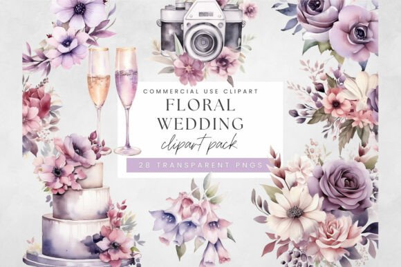 Elegant Purple Watercolor Clipart for Wedding Designs