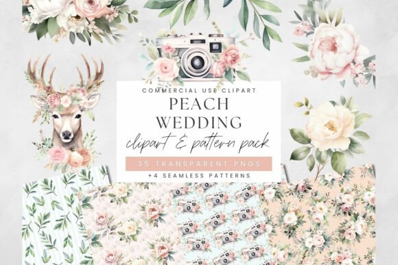 Peach Wedding Watercolor Clipart: A Soft Palette for Modern Designs