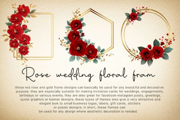 Red Rose Wedding Floral Frame: A Designer's Digital Asset