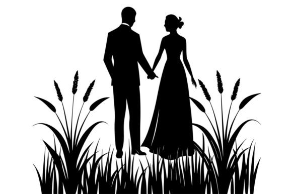Silhouette of a Wedding Couple Holding Hands: A Vector Design Masterpiece