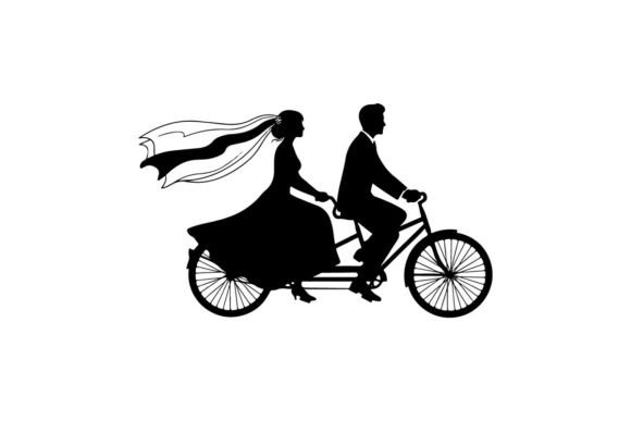 Wedding Couple Riding Tandem Bicycle Vec: A Timeless Design Asset
