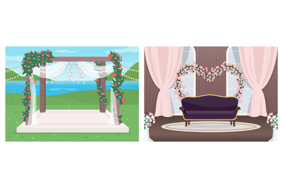 Wedding Venue Flat Color Illustration: A Designer's Dream Set